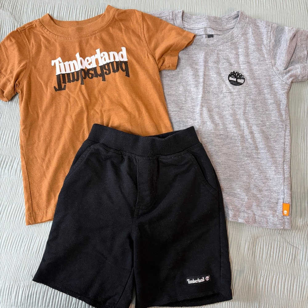 Timberland Orange, Gray & Black Kids Tee and Shorts Set